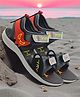 TRV Colour Blocked Abstract Design Velcro Closure Sandals - Black