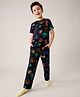 Pine Kids Cotton Knit Half Sleeves Co-Ords T-Shirt & Pyjama Night Suit with Floral Tropical & Beach Theme Print - Black