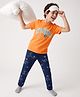 Pine Kids Cotton Knit Half Sleeves T-Shirt & Pyjama Night Suit with Thunder Striker Print - Orange