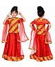 Sarvda Silk Woven Navratri Theme Half Sleeves Bandhani Printed Lehenga Choli Set With Dupatta - Red & Yellow