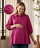 Bella Mama Woven Three Forth SOLID Maternity Top With Schiffli Design - Pink