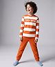 Pine Kids Cotton Knit Full Sleeves Striped T-Shirt & Pyjama Night Suit with Chill Mode Print - White