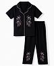 Pine Kids 100% Cotton Bio Washed Single Jersery 180 Gsm Knit Co-ord Shirt & Pajama Night Suit with Floral Print - Black