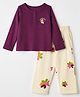 Pine Kids 100% Cotton Knit Bio Washed Single Jersery 180 Gsm Full Sleeves T-Shirt & Pajama Night Suit with Floral Print - Wine & Cream