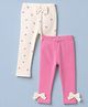 Babyoye 100% Cotton Interlock Knit Ankle Length Leggings and Bow Applique with Heart Print Pack of 2 in Pink