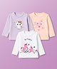 Babyoye 100% Cotton Interlock Knit Full Sleeves Eco Jiva Finish T-Shirts with Cat Butterfly Horse & Floral Print Pack of 3 - Lavender White & Peach