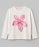 Primo Gino Cotton Knit Full Sleeves Oversized T-Shirts with Flower Print in White