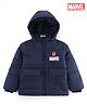 Babyhug Marvel Cotton Woven Hooded Winter Jacket with Full Sleeves and Spiderman Badge Print in Navy Blue for 4-5 Years