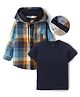 Ollington St. Cotton Woven Hooded Shirt & Inner Tee with Half Sleeves in Sky Blue