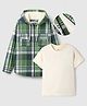 Ollington St. Cotton Woven Hooded Shirt and Inner Tee with Full Sleeves and Tartan Checks in Green