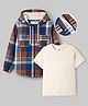 Ollington St. Cotton Woven Hooded Shirt and Inner Tee with Full Sleeves and Tartan Checks in Brown