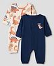 Babyhug 100% Cotton Interlock Knit Full Sleeves Rompers With Dino Print Pack of 2 - Navy Blue White