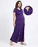 Bella Mama Cotton Knit Half Sleeves Concealed Zipper Floral Printed Nighty - Purple