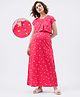 Bella Mama Cotton Knit Half Sleeves Concealed Zipper Nighty with Floral Print - Pink