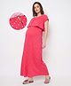 Bella Mama Cotton Knit Half Sleeves Concealed Zipper Nighty with Polka Dot Print - Pink
