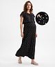 Bella Mama Cotton Knit Half Sleeves Concealed Zipper Floral Printed Nighty - Black