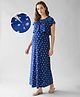 Bella Mama 100% Cotton Knit Half Sleeves Nursing Nighty With Floral Print - Blue