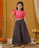Kiddopanti Rayon Woven Sleeveless Lace Embellished Frill Detailed Lehenga & Choli Set - Fuchsia & Navy Blue