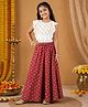 Kiddopanti Rayon Woven Sleeveless Lace Embellished Frill Detailed Lehenga & Choli Set - White & Maroon