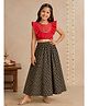 Kiddopanti Rayon Woven Sleeveless Lace Embellished Frill Detailed Lehenga & Choli Set - Red & Green