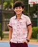 Kiddopanti Cotton Woven Half Sleeves Leaves Printed Shirt - Peach