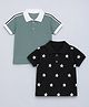 HRIT Cotton Knit Pack Of 2 Half Sleeves Side Striped & Stars Printed Polo Tee - Black & Grey