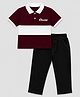 HRIT Cotton Knit Half Sleeves Colour Blocked Polo Tee & Jeans   Set - Maroon & Black