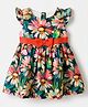 Babyhug Poplin Woven One Piece Dress with Frill Sleeves and Floral Print in Navy Blue