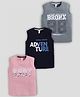 giniekids Cotton Knit Pack Of 3 Sleeveless Typography Printed Tees - Sage Black & Pink