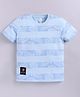 giniekids Cotton Knit Half Sleeves Striped & Leaves Printed Tee - Ice Blue