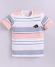 giniekids Cotton Knit Half Sleeves Striped & Cap Patch Detailed Tee - Off White & Peach