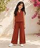 The Magic Wand Woven Sleeveless Texture Striped Coordinating Waistcoat Style Top & Pants Set - Brown
