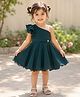 The Magic Wand Woven Half Flutter Sleeve Stone Embellished Dress - Bottle Green
