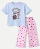 Honeyhap Premium 100% Cotton Knit Half Sleeves T-Shirt & Pajama Night Suit with Stripes & Cake & Strawberry Print With Bio Finish - Ice Water & Bright White