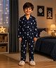 The Magic Wand Cotton Woven Full Sleeves Space Theme Printed Coordinating Shirt & Pant Night Suit - Navy Blue