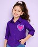 PinkChick Cotton Woven Full Sleeves Heart Applique Detailed Shirt - Purple