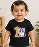 PinkChick Cotton Woven Half Sleeves 1 Numericals Beads Embellished Patch Detailed Tee - Black