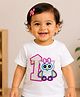 PinkChick Cotton Woven Half Sleeves 1 Numericals Beads Embellished Patch Detailed Tee - White