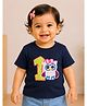PinkChick Cotton Woven Half Sleeves 1 Numericals Beads Embellished Patch Detailed Tee - Navy Blue