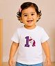 PinkChick Cotton Woven Half Sleeves 1 Numericals Beads Embellished Patch Detailed Tee - White