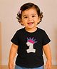 PinkChick Cotton Woven Half Sleeves 1 Numericals Beads Embellished Patch Detailed Tee - Black