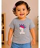 PinkChick Cotton Woven Half Sleeves 1 Numericals Beads Embellished Patch Detailed Tee - Grey