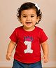 PinkChick Cotton Woven Half Sleeves 1 Numericals Beads Embellished Patch Detailed Tee - Red
