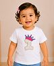 PinkChick Cotton Woven Half Sleeves 1 Numericals Beads Embellished Patch Detailed Tee -  White