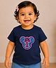 PinkChick Cotton Woven Half Sleeves Beads Embellished 1 Numericals Patch Detailed Tee - Navy Blue