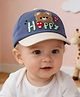 Ziory Cotton Woven Happy Text & Teddy Embroidered Baseball Cap - Blue - Circumference 48 Cms