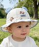 Ziory Cotton Woven Happy Text Patch & Ear Applique Detailed Teddy Printed Hat - Blue & Off White - Circumference 50 Cms
