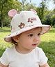 Ziory Cotton Woven Happy Text Patch & Ear Applique Detailed Teddy Printed Hat - Pink & Off White - Circumference 50 Cms