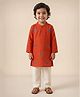The Mom Store Woven Full Sleeves Floral Embroidered Kurta & Pajama Set - Rust