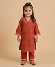 The Mom Store Woven Full Sleeves Floral Embroidered Kurti & Pants Set - Rust